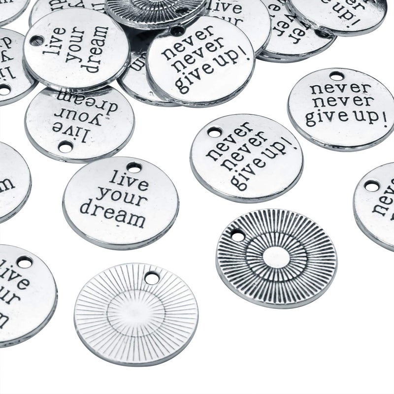 Jdesun 50pcs Inspirational Words Charm Antique Silver Flat Message Pendants Jewelry Findings Making Accessory for Crafting Necklace Bracelet - Image 3